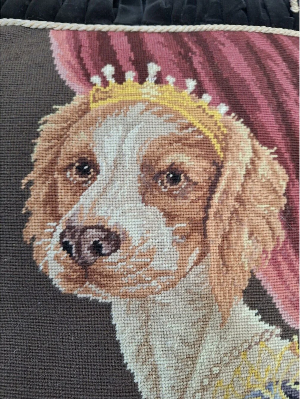 Vintage Cavalier King Charles Spaniel Brittany Dog Needlepoint Pillow